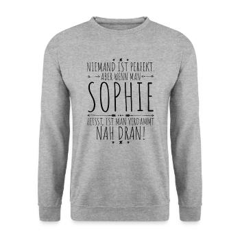Sophie perfekt - Unisex Pullover - Weißgrau meliert - Vorne - Alina (178cm) & Michal (187cm)