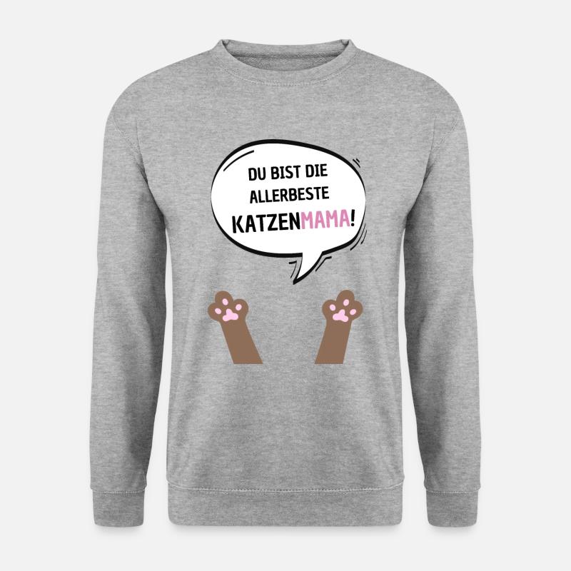Du bist die beste Katzenmama braun - Unisex Pullover - Weißgrau meliert