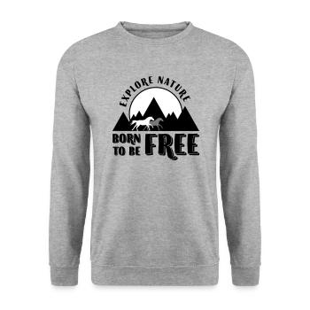 Explore nature Born to be free - Berge und Pferde - Unisex Pullover - Weißgrau meliert - Vorne - Alina (178cm) & Michal (187cm)