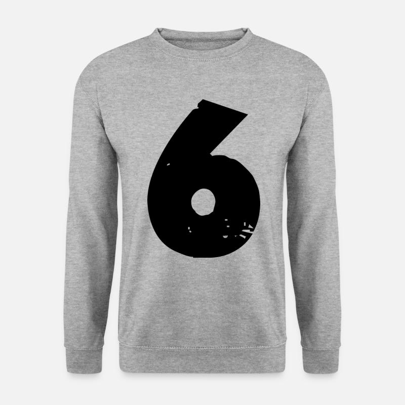 6 Zahl - Unisex Pullover - Weißgrau meliert