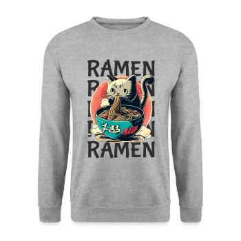 Ramen Cat Kawaii Noodles Japanese Ramen Cat - Unisex Sweatshirt - salt & pepper - Front - Alina (178cm) & Michal (187cm)