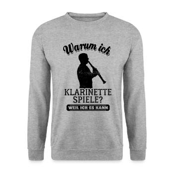 Warum ich Klarinette spiele? Weil ich es kann - Unisex Pullover - Weißgrau meliert - Vorne - Alina (178cm) & Michal (187cm)