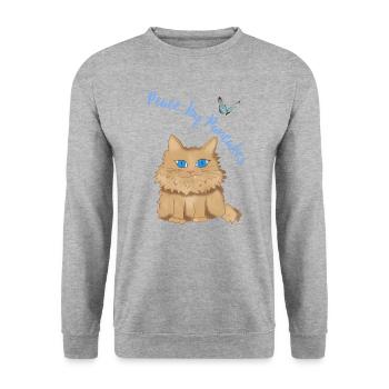Peace Joy Pancakes Katze - Unisex Pullover - Weißgrau meliert - Vorne - Alina (178cm) & Michal (187cm)