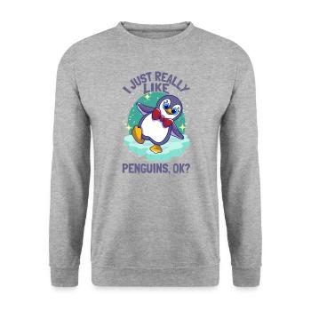 Pingouins J’aime vraiment les pingouins pingouins mignons pingouins - Sweat-shirt Unisexe - gris chiné - Devant - Alina (178cm) & Michal (187cm)