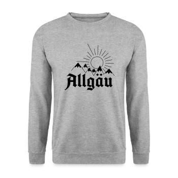 Allgäu Schriftzug mit Bergen und Sonne - Geschenk - Unisex Pullover - Weißgrau meliert - Vorne - Alina (178cm) & Michal (187cm)
