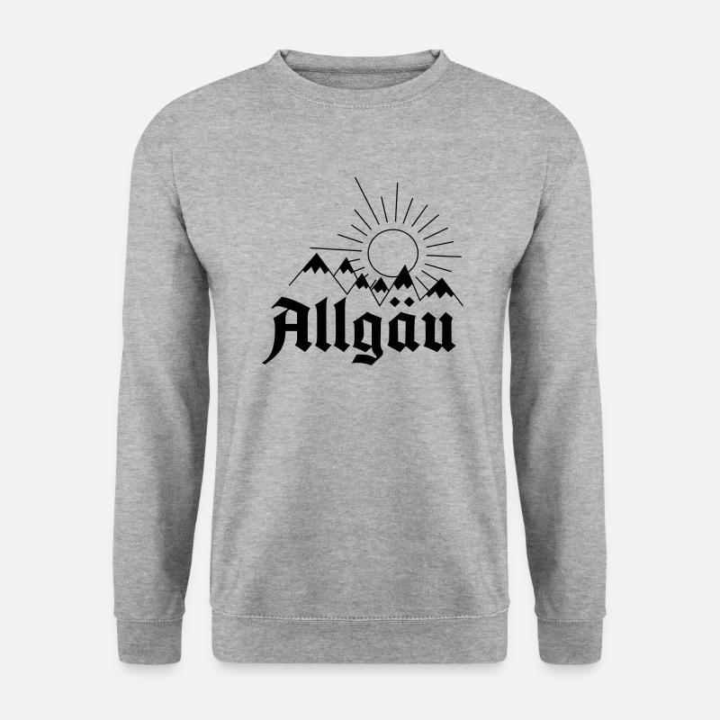 Allgäu Schriftzug mit Bergen und Sonne - Geschenk - Unisex Pullover - Weißgrau meliert