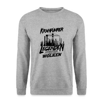 Kranführer Sprüche Legenden arbeiten über den - Unisex Pullover - Weißgrau meliert - Vorne - Alina (178cm) & Michal (187cm)