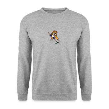 Löwe der eishockey spielt - Unisex Pullover - Weißgrau meliert - Vorne - Alina (178cm) & Michal (187cm)