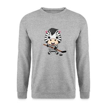 Kawaii Zebra spielt Eishockey Street Hockey - Unisex Pullover - Weißgrau meliert - Vorne - Alina (178cm) & Michal (187cm)