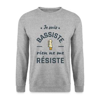 Humour bassiste homme femme basse musique - Sweat-shirt Unisexe - gris chiné - Devant - Alina (178cm) & Michal (187cm)