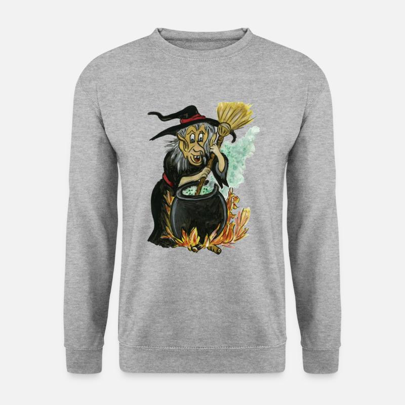 Hexe im Kessel - Kesselhexe - Unisex Pullover - Weißgrau meliert