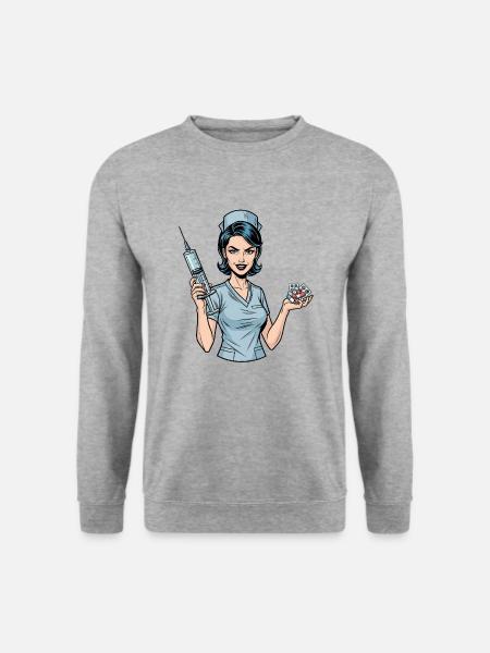 Freche Schwester: Dein Humor im Gesundheitswesen! - Unisex Pullover - Weißgrau meliert