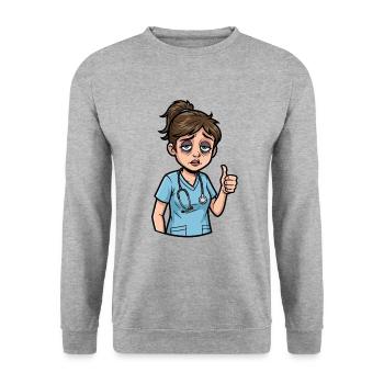Tired Heroine: Care with Heart & Humor - Unisex Sweatshirt - salt & pepper - Front - Alina (178cm) & Michal (187cm)