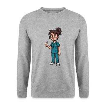 Night duty heroine with dark circles under the eyes - Unisex Sweatshirt - salt & pepper - Front - Alina (178cm) & Michal (187cm)