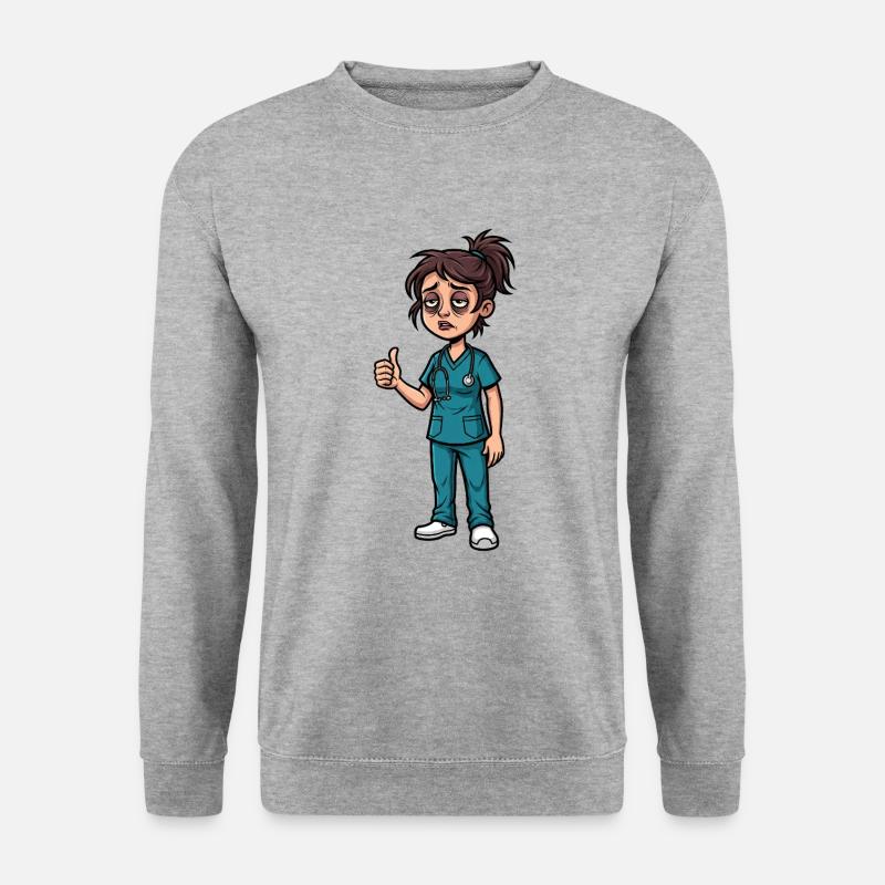 Nachtdienst-Heldin mit Augenringe - Unisex Pullover - Weißgrau meliert