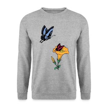 Blumen Schmetterlinge Frühling Natur - Unisex Pullover - Weißgrau meliert - Vorne - Alina (178cm) & Michal (187cm)