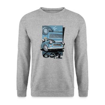 Trabi 601 blau - Unisex Pullover - Weißgrau meliert - Vorne - Alina (178cm) & Michal (187cm)