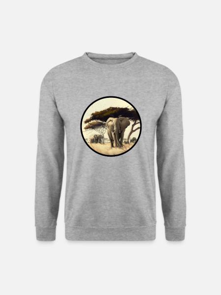 Serengeti mit Elefant - Unisex Pullover - Weißgrau meliert