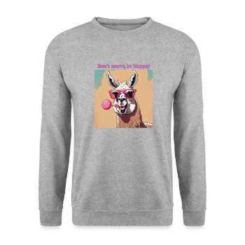 Sorgenfrei sein, Lama sein! - Unisex Pullover - Weißgrau meliert - Vorne - Alina (178cm) & Michal (187cm)