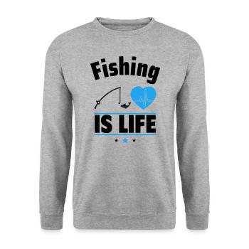 Angeln ist das Leben, Angeln, Angler - Unisex Pullover - Weißgrau meliert - Vorne - Alina (178cm) & Michal (187cm)