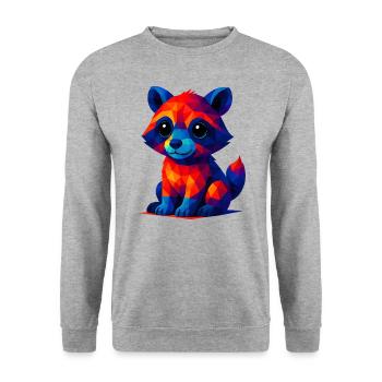 WPAP Polygon Kawaii Stil Tiere Baby Waschbär - Unisex Pullover - Weißgrau meliert - Vorne - Alina (178cm) & Michal (187cm)