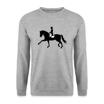 2541614 129634992 Dressurpferd - Unisex Pullover - Weißgrau meliert - Vorne - Alina (178cm) & Michal (187cm)