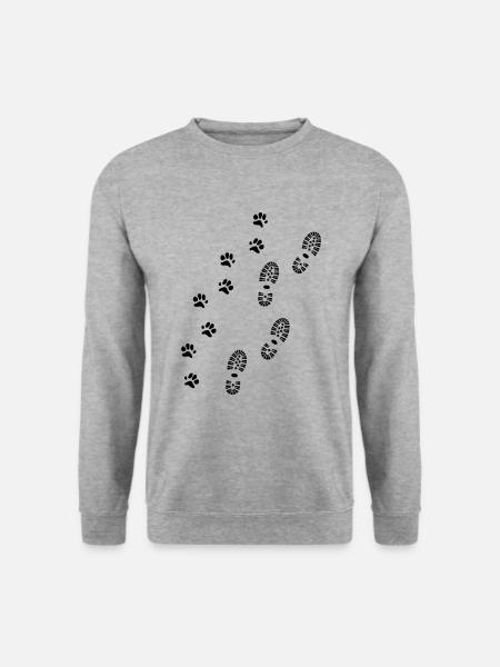 Schuhabdruck und Pfotenabdruck, Wandern mit Hund - Unisex Pullover - Weißgrau meliert