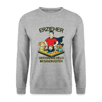 Erzieher - Der wahre Held im Sandkasten - Unisex Pullover - Weißgrau meliert - Vorne - Alina (178cm) & Michal (187cm)