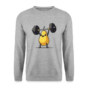 Strong Pear Lifting Weights Fitness Cartoon - Unisex Sweatshirt - salt & pepper - Front - Alina (178cm) & Michal (187cm)