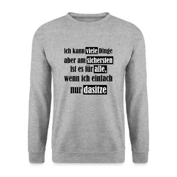 Ich kann viele Dinge aber lieber nur ... Spruch - Unisex Pullover - Weißgrau meliert - Vorne - Alina (178cm) & Michal (187cm)