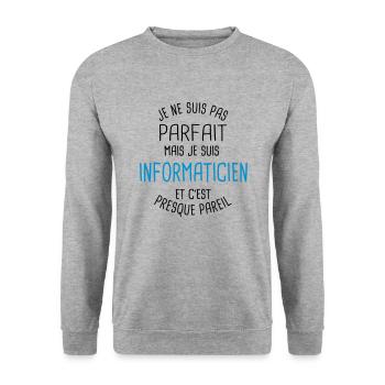 Pas parfait mais informaticien - Sweat-shirt Unisexe - gris chiné - Devant - Alina (178cm) & Michal (187cm)