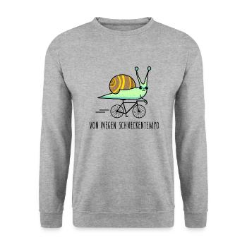 Lustige Schnecke fährt Fahrrad - Unisex Pullover - Weißgrau meliert - Vorne - Alina (178cm) & Michal (187cm)