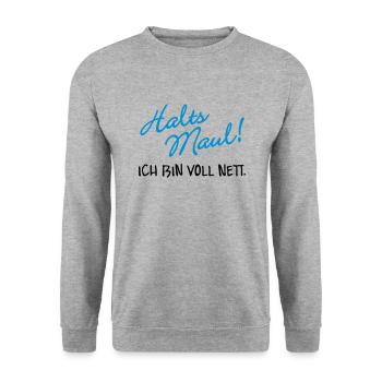 Halts Maul ich bin voll nett - Unisex Pullover - Weißgrau meliert - Vorne - Alina (178cm) & Michal (187cm)