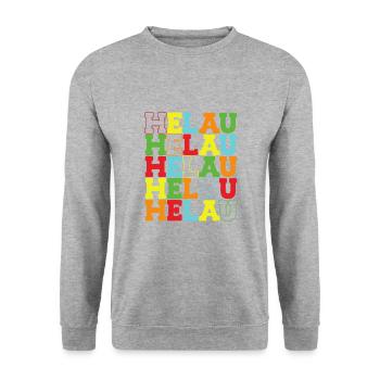 Helau Regenbogen bunter Schriftzug zum Karneval - Unisex Pullover - Weißgrau meliert - Vorne - Alina (178cm) & Michal (187cm)