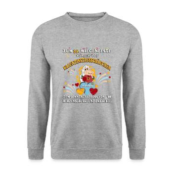 Schaf mit Blumen am 35. Wiegenfest am Valentinstag - Unisex Pullover - Weißgrau meliert - Vorne - Alina (178cm) & Michal (187cm)