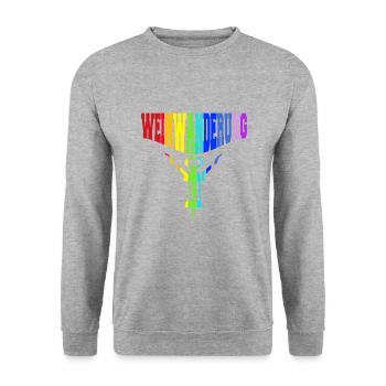 regenbogenfarben bunter Korkenzieher Weinwanderung - Unisex Pullover - Weißgrau meliert - Vorne - Alina (178cm) & Michal (187cm)