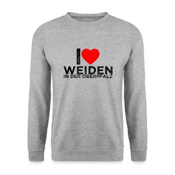 I Love Weiden in der Oberpfalz - Bayern - Unisex Pullover - Weißgrau meliert - Vorne - Alina (178cm) & Michal (187cm)