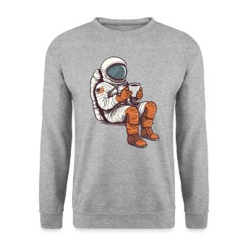 Astronaut Holding Coffee Funny Space Lover - Unisex Sweatshirt - salt & pepper - Front - Alina (178cm) & Michal (187cm)