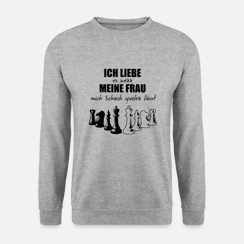 Schach Sprüche Ich liebe es - Unisex Pullover - Weißgrau meliert