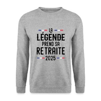 La Légende Prend Sa Retraite 2025 Cadeau - Sweat-shirt Unisexe - gris chiné - Devant - Alina (178cm) & Michal (187cm)