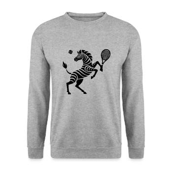 Zebra Tennis Tennisball Balancieren Horn - Unisex Pullover - Weißgrau meliert - Vorne - Alina (178cm) & Michal (187cm)