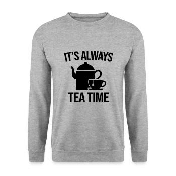 IT'S ALWAYS TEA TIME - Unisex Sweatshirt - salt & pepper - Front - Alina (178cm) & Michal (187cm)