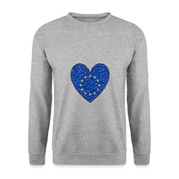 EU Flag Heart Art Design Europe Euro Brussels - Unisex Sweatshirt - salt & pepper - Front - Alina (178cm) & Michal (187cm)
