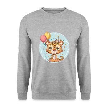 Bébé d’anniversaire léopard - Sweat-shirt Unisexe - gris chiné - Devant - Alina (178cm) & Michal (187cm)