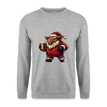 Porc Bière Noël Noël Sanglier - Sweat-shirt Unisexe - gris chiné - Devant - Alina (178cm) & Michal (187cm)