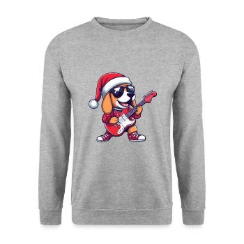 Beagle Hund Weihnachten Rocker Gitarre - Unisex Pullover - Weißgrau meliert - Vorne - Alina (178cm) & Michal (187cm)