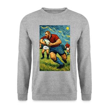 Le "Colosse Rugby : Vision - Sweat-shirt Unisexe - gris chiné - Devant - Alina (178cm) & Michal (187cm)
