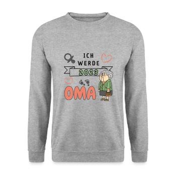 Ich werde 2023 Oma - Unisex Pullover - Weißgrau meliert - Vorne - Alina (178cm) & Michal (187cm)