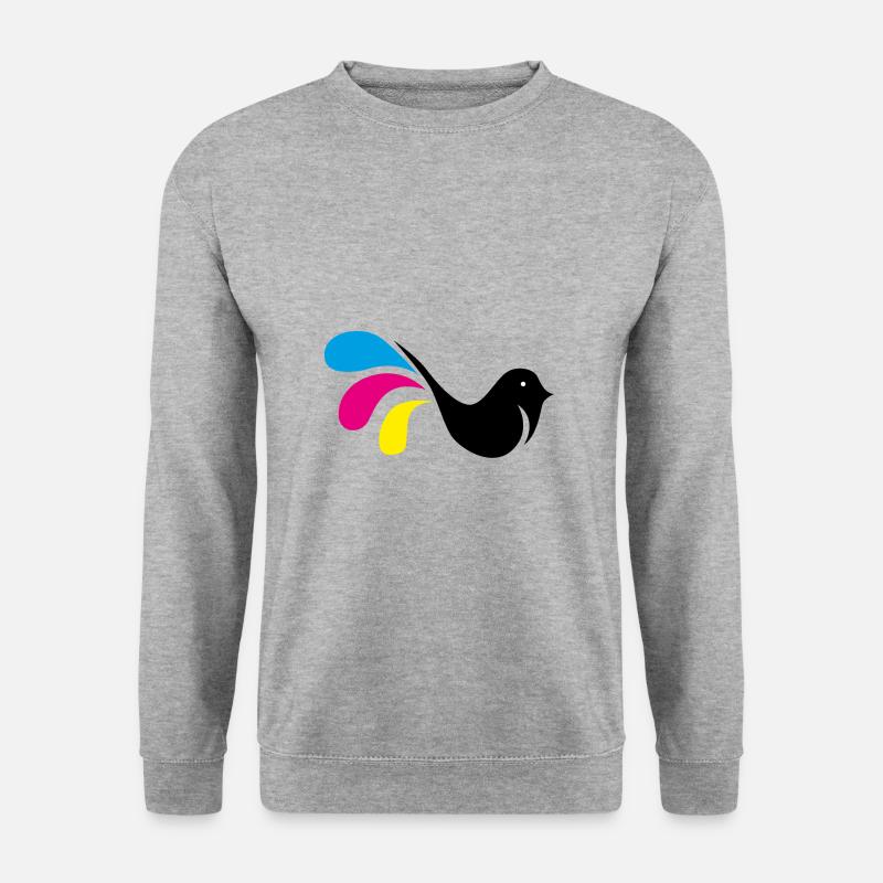 Bunter Vogel Grafik - Unisex Pullover - Weißgrau meliert