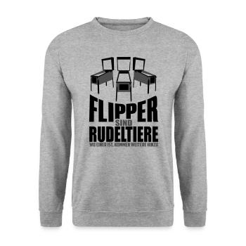 Flipper sind Rudeltiere | Pinball Farben änderbar - Unisex Pullover - Weißgrau meliert - Vorne - Alina (178cm) & Michal (187cm)